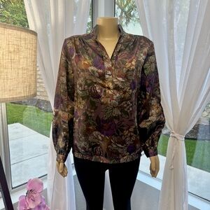 Bullocks Wilshire Vintage Women's Floral Blouse Long Sleeve Size 16